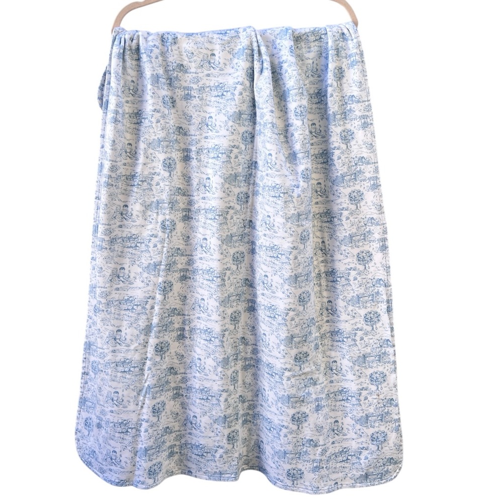 Amy Coe Limited Edition 100% Cotton Baby Blanket Blue Cottagecore Scene 38" x 40